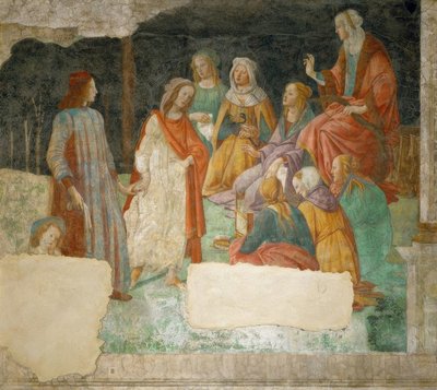 Młodzieniec (Lorenzo Tornabuoni?) zostaje przywieziony do domu przez Minerva autorstwa Sandro Botticelli