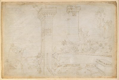 „Boska komedia”, „Piekło”, pieśń VIII. Wergiliusz i Dante w piątym kręgu piekła: gniewni nad rzeką Styks; przed bramami miasta Dis autorstwa Sandro Botticelli