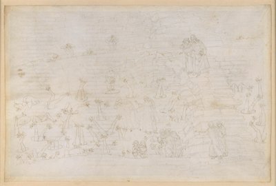 „Boska komedia”, „Piekło”, XIX. Wergiliusz i Dante w ósmym kręgu piekła (Malebolge), 3. bolgia: skorumpowani urzędnicy kościelni, kara dla simonistów autorstwa Sandro Botticelli