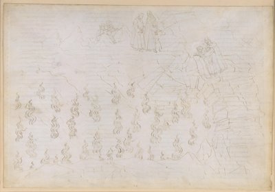 „Boska komedia”, „Piekło” XXVI. Wergiliusz i Dante w ósmym kręgu piekła (Malebolge), 8. bolgia: kara dla fałszywych doradców; rozmowa z Odyseuszem autorstwa Sandro Botticelli