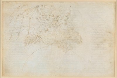 „Boska komedia”, „Piekło” XXXIV (1): Centrum piekła: Lucyfer w lodzie Giudeccy, miażdżący Judasza, Brutusa i Kasjusza autorstwa Sandro Botticelli