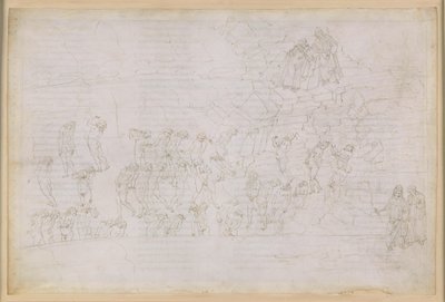 „Boska komedia”, „Piekło”, XX. Wergiliusz i Dante w ósmym kręgu piekła (Malebolge), 4. bolgia: kara dla czarowników i wróżbitów; spotkanie z Manto autorstwa Sandro Botticelli