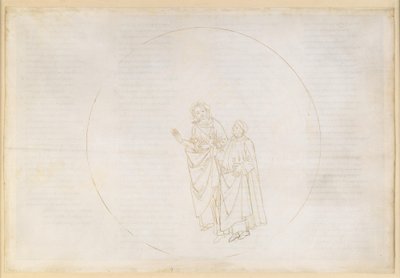 „Boska komedia”, „Raj”, IX. Trzecia sfera planetarna (niebo Wenus): Cunizza d’Romano i Folquet z Marsylii wyjaśniają Danteemu istotę swojej gwiazdy autorstwa Sandro Botticelli