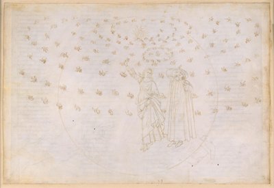 „Boska komedia”, „Raj”, XXIII. Ósma sfera (niebo gwiazd stałych): wizja triumfu Chrystusa; Dante widzi Beatrycze w jej prawdziwej postaci; taniec Maryi i dwunastu apostołów autorstwa Sandro Botticelli