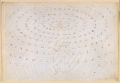 „Boska komedia”, „Raj”, XXIV. Ósma sfera (niebo gwiazd stałych): Beatrice prosi Piotra, by sprawdził jej ucznia pod kątem prawdziwej wiary, która jest pierwszą cnotą teologiczną; wyznanie wiary Dantego autorstwa Sandro Botticelli