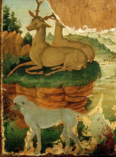 Krajobraz z sarną i małpami autorstwa Sandro Botticelli
