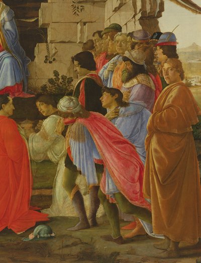 Adoracja Magów, detal przedstawiający portret własny oraz portrety rodziny Medyceuszy, patrz panel 395 autorstwa Sandro Botticelli