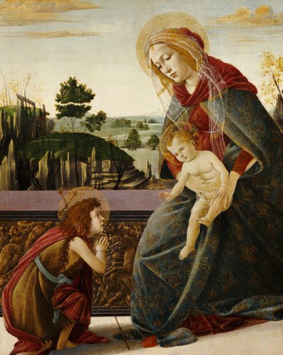 Madonna z Dzieciątkiem z młodym św. Janem Chrzcicielem w pejzażu autorstwa Sandro Botticelli