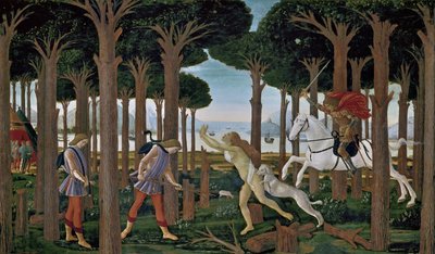 Historia Nastagio degli Onesti I autorstwa Sandro Botticelli