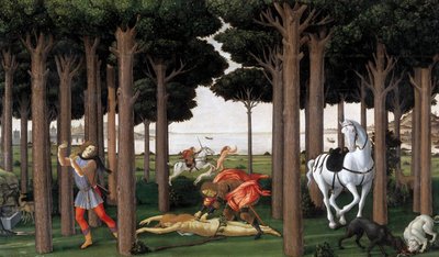 Historia Nastagio degli Onesti Drugi odcinek, ok. 1483 autorstwa Sandro Botticelli