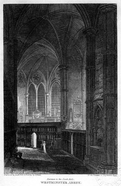 Wejście do nawy południowej, Opactwo Westminsterskie, Londyn, 1816 r. autorstwa Sands