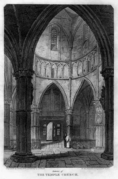 Wnętrze kościoła Temple, Londyn, 1816. autorstwa Sands
