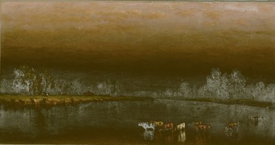 Krowy w stawie o zachodzie słońca autorstwa Sanford Robinson Gifford