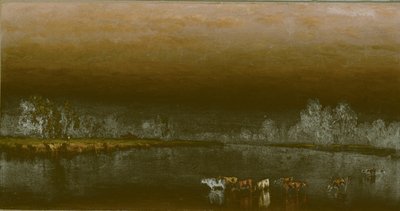 Krowy w stawie o zachodzie słońca autorstwa Sanford Robinson Gifford