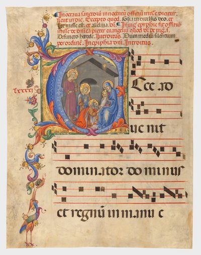Initiale E: Die Anbetung der Könige, Blatt aus einem Graduale autorstwa Sano di Pietro