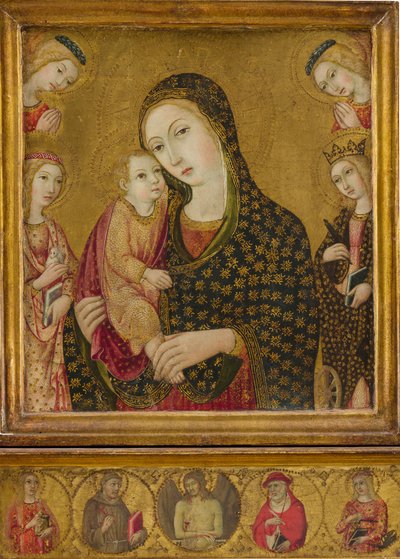 Madonna i Dzieciątko z Martwym Chrystusem, św. Agnieszką i Katarzyną Aleksandryjską...ok. 1470-80. autorstwa Sano di Pietro