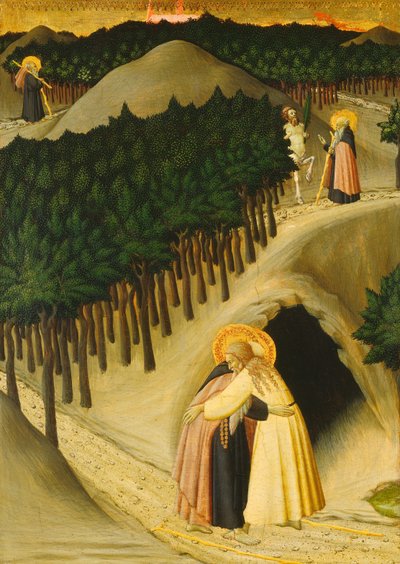 Spotkanie św. Antoniego i św. Pawła, ok. godz. 14301435 autorstwa Sano di Pietro