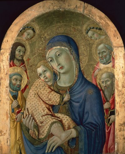 Madonna z Dzieciątkiem ze świętymi i aniołami (tempera na panelu) autorstwa Sano di also Ansano di Pietro di Mencio Pietro