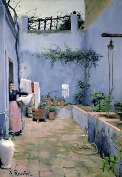 Wnętrze patio (olej na płótnie) autorstwa Santiago Rusinol i Prats