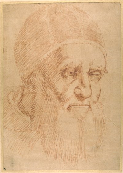 Papież Juliusz II, wg karykatury Rafaela (czerwona kreda na cienkim olejowanym papierze) autorstwa Sanzio of Urbino (follower of) Raphael