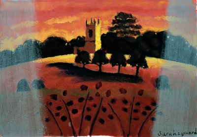 Kościół nad Severn (olej na karcie) autorstwa Sara Hayward