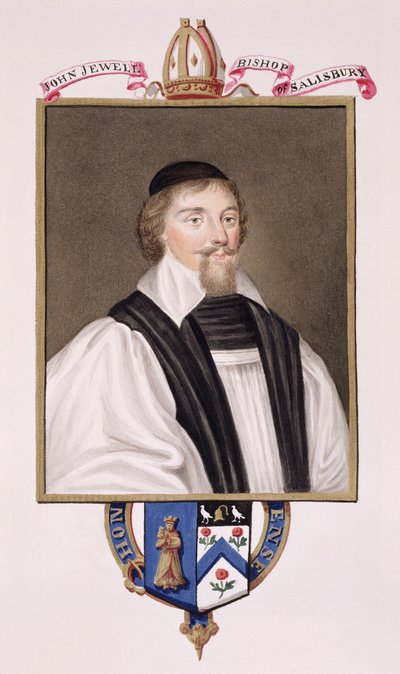 Portret Johna Jewela (1522-71) biskupa Salisbury z "Pamiętników dworu królowej Elżbiety", wydanych w 1825 r. (wc i gwasz na papierze) autorstwa Sarah Countess of Essex
