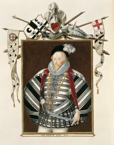 Portret Sir Henry Lee (1530-1610) ze „Wspomnienia dworu królowej Elżbiety”, opublikowany w 1825 r. na papierze autorstwa Sarah Countess of Essex
