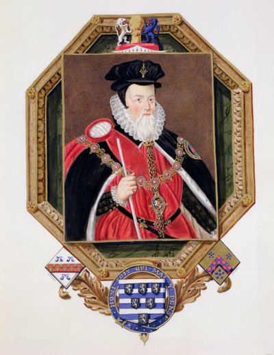Portret Williama Cecila (1520-98) I barona Burghleya z Pamiętników dworu królowej Elżbiety, według obrazu Marcusa Gheeraertsa Młodszego (ok. 1561-1635) opublikowanego w 1825 r. (wc i gwasz o autorstwa Sarah Countess of Essex