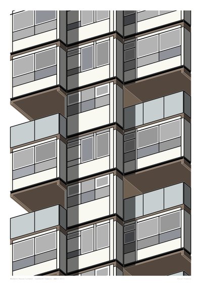 Lambeth Towers_Sepia, 2015 (grafika drukowana giclee) autorstwa Sarah Evans