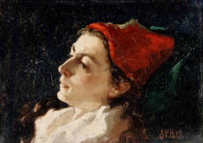 Głowa kobiety w czerwonej czapce (olej na płótnie) autorstwa Sarah Paxton Ball Dodson