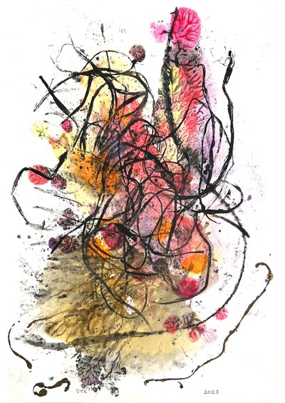 Czarna trawa, 2023 (monodruk atramentowy) autorstwa Sarah Thompson Engels