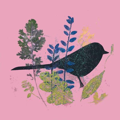 Ptak i liście,2019 (monodruk tuszem) autorstwa Sarah Thompson Engels