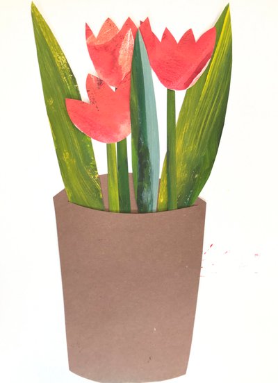 Tulipany w doniczce,2018 (kolaż) autorstwa Sarah Thompson Engels