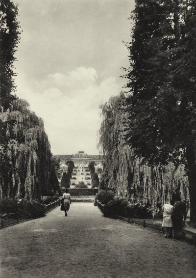Poczdam, Tarasy Sanssouci; Tarasy Sanssouci (zdjęcie czarno-białe) autorstwa Sasha Stone