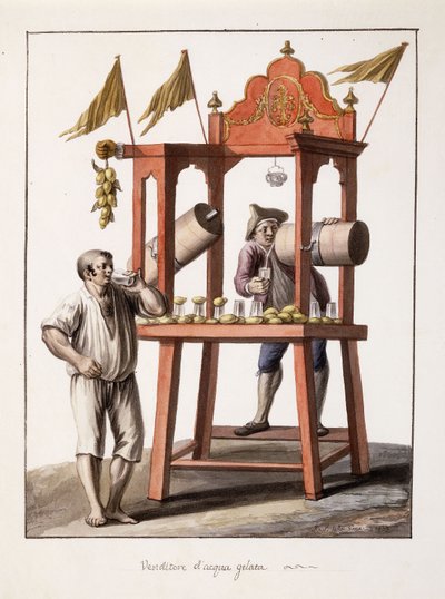 Sprzedawca wody mrożonej; Sprzedawca mrożonej wody, 1803 autorstwa Saviero Xavier della Gatta