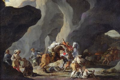 Atak Wędrowców, ok. 1634-37 autorstwa Sébastien Bourdon