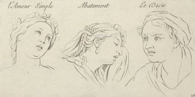 Prosta Miłość, Przygnębienie, Pragnienie od Postaci namiętności, wyryte na p..., 1695-1720. autorstwa Sébastien Le Clerc the Younger