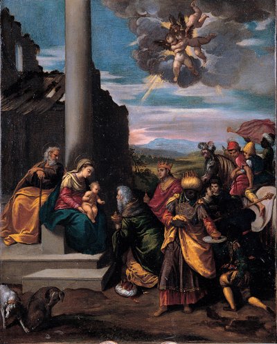 Pokłon Trzech Króli, 1575-1580 autorstwa Sigismondo Scarsellino