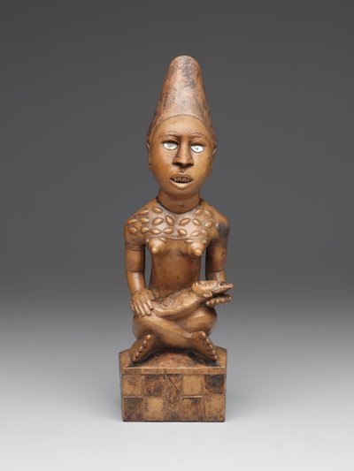 Siedząca postać kobiety z dzieckiem (pfemba) Yombe Group, Kongo Peoples (drewno, szkło lub mika i bejca) autorstwa School African
