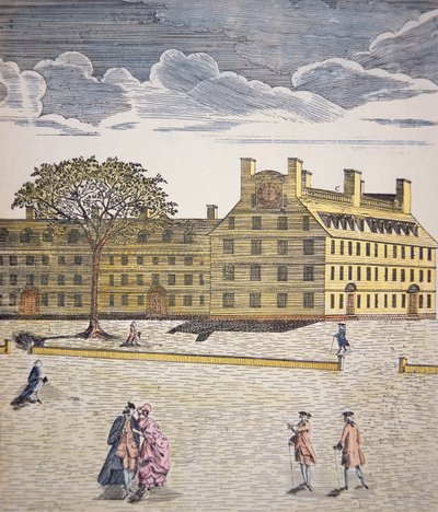 Harvard College, Cambridge, Massachusetts c.1740 (kolor lito) autorstwa School American