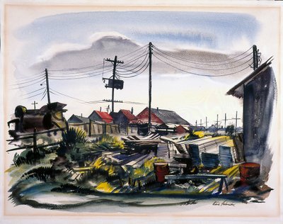 Lumber Camp (akwarela na białawym papierze) autorstwa School American