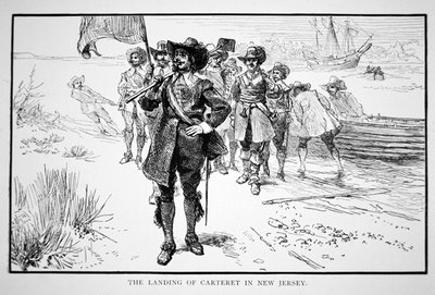 Philip Carteret ląduje w byłej holenderskiej kolonii New Jersey w 1664 r. (lito) autorstwa School American
