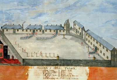 Plan więzienia Mill, koniec XVIII lub początek XIX wieku (akwarela i tusz na papierze) autorstwa School American