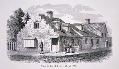 Widok Broad Street, Nowy Jork c.1740 (lito) autorstwa School American