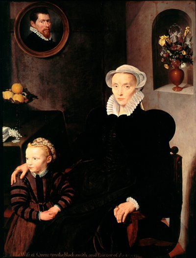 Portret żony kowala i malarza z Antwerpii Quenston z dzieckiem Matka ubrana na czarno, nosi kołnierzyk i nakrycie głowy. Obraz szkoły w Antwerpii. 1576 wym. 136x108 cm Paryż, Musee du Louvre autorstwa School Antwerp