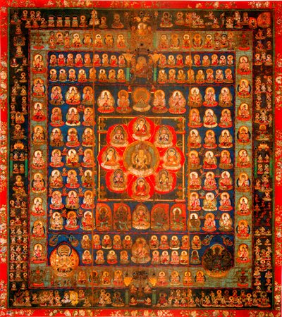 Buddyzm: mandala taizokai (Garbhadhatu) mówi o świecie matrycy - Anonimowy gwasz na jedwabiu, VIII-IX w. Wymiary 187x164,3 cm To-Ji Kyoto, Japonia autorstwa School Asian