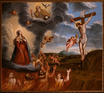 Pośrednictwo Najświętszej Maryi Panny w czyśćcu. Koniec XVII wieku (malarstwo) autorstwa School Belgian