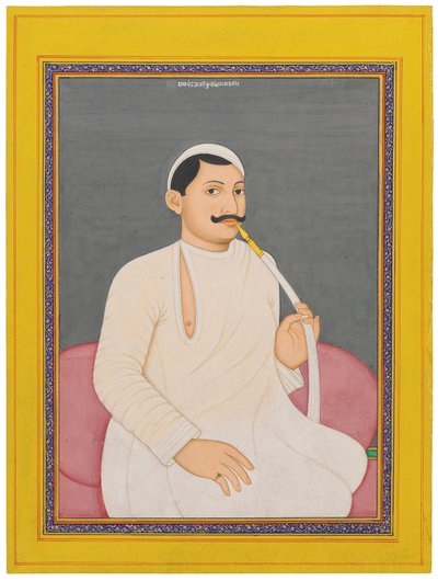 Siedzący portret Ram Chandry Lahiri, Dewana z Cooch Bewar (1829 - 1842, ok. 1840 (nieprzezroczyste pigmenty wzmocnione złotem na papierze) autorstwa School Bengali
