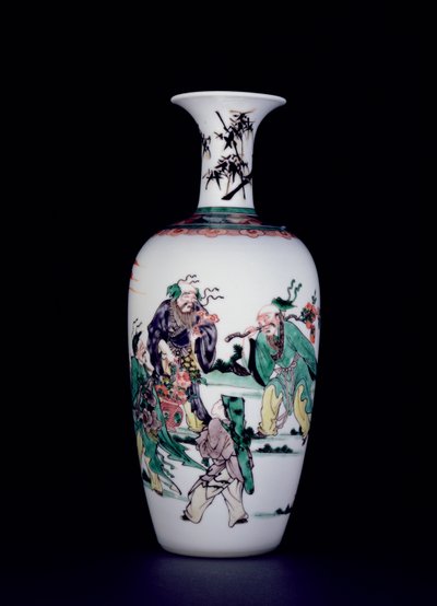 Chiński wazon porcelanowy zdobiony emaliami famille verte (porcelana) autorstwa School Chinese