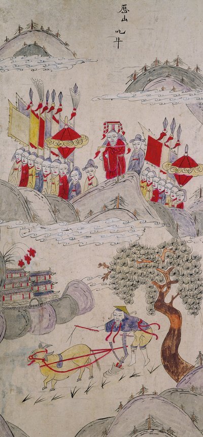 Panel z ośmiokrotnie złożonego ekranu przedstawiającego słynne historie Chin (naturalne pigmenty na papierze) autorstwa School Chinese